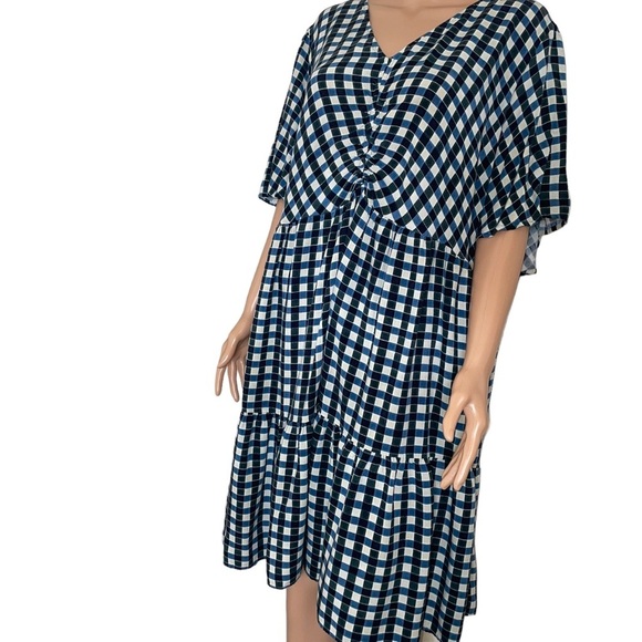 Ava & Viv dress blue & Navy checkered baby doll style dress tiered plus SZ 3X - Picture 2 of 10